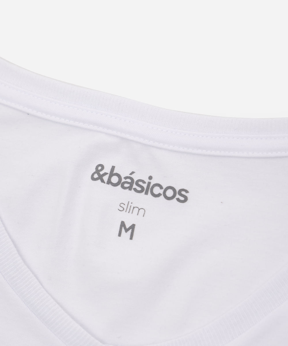 camiseta de algodão manga curta gola V slim branco
