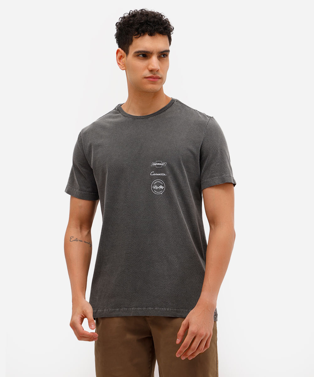 camiseta comfort masculina de algodão corvette chevrolet cinza