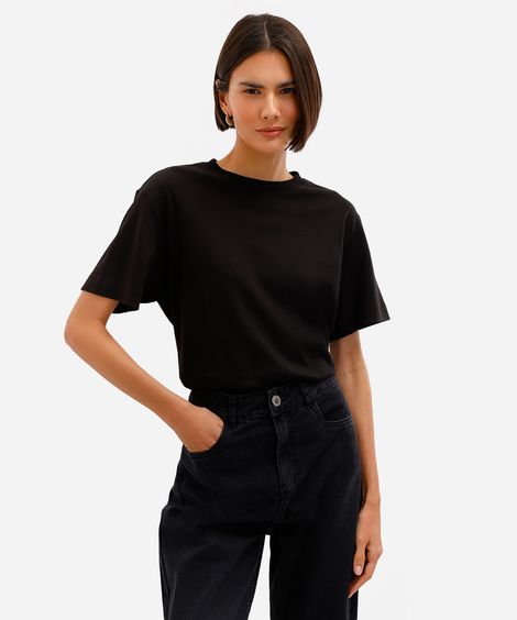 camiseta comfort feminina de algodão peruano interlock preta