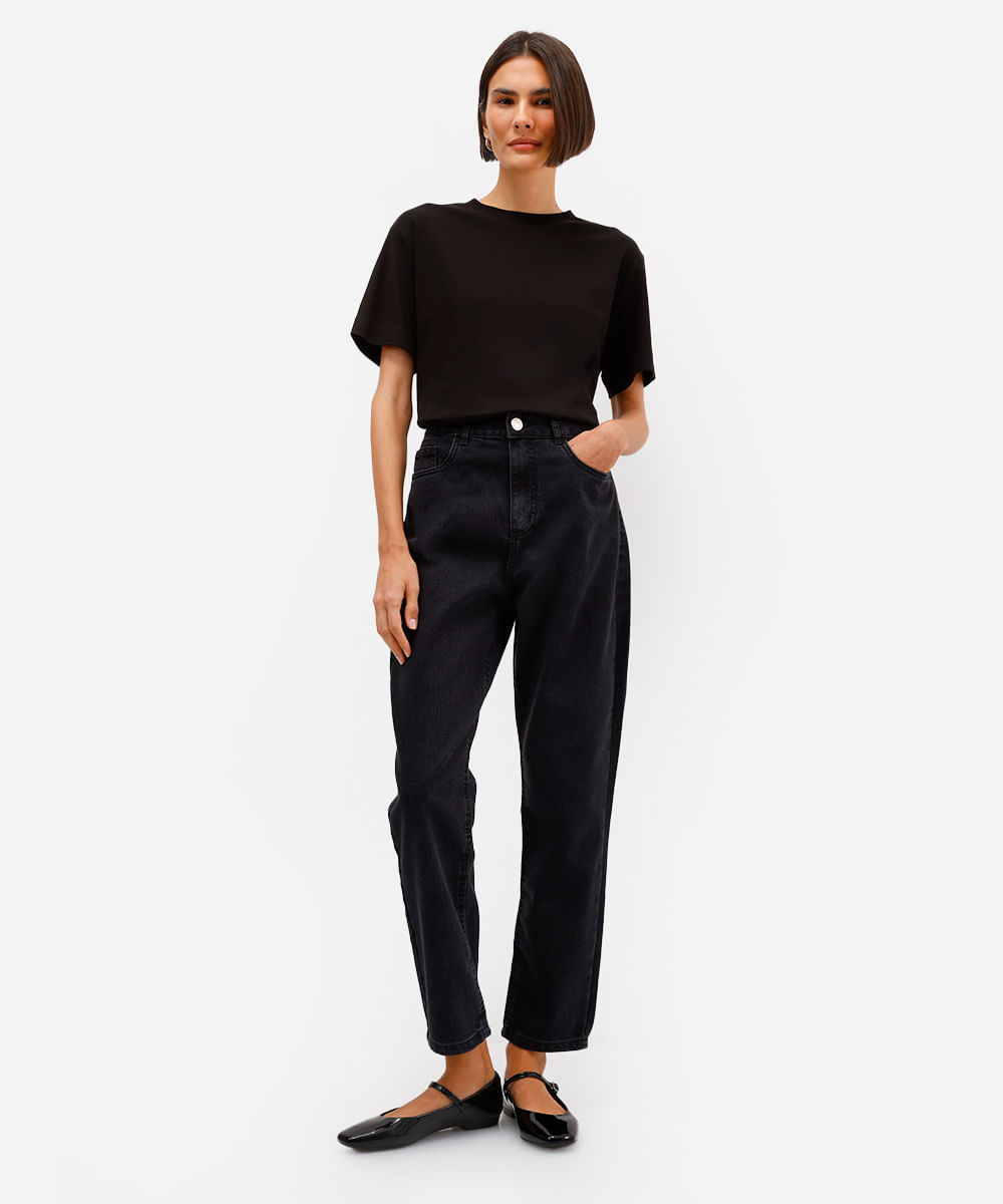 camiseta comfort feminina de algodão peruano interlock preta