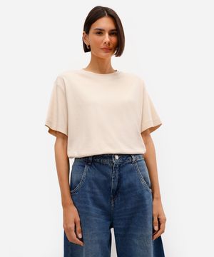 camiseta feminina de algodão peruano interlock básica bege