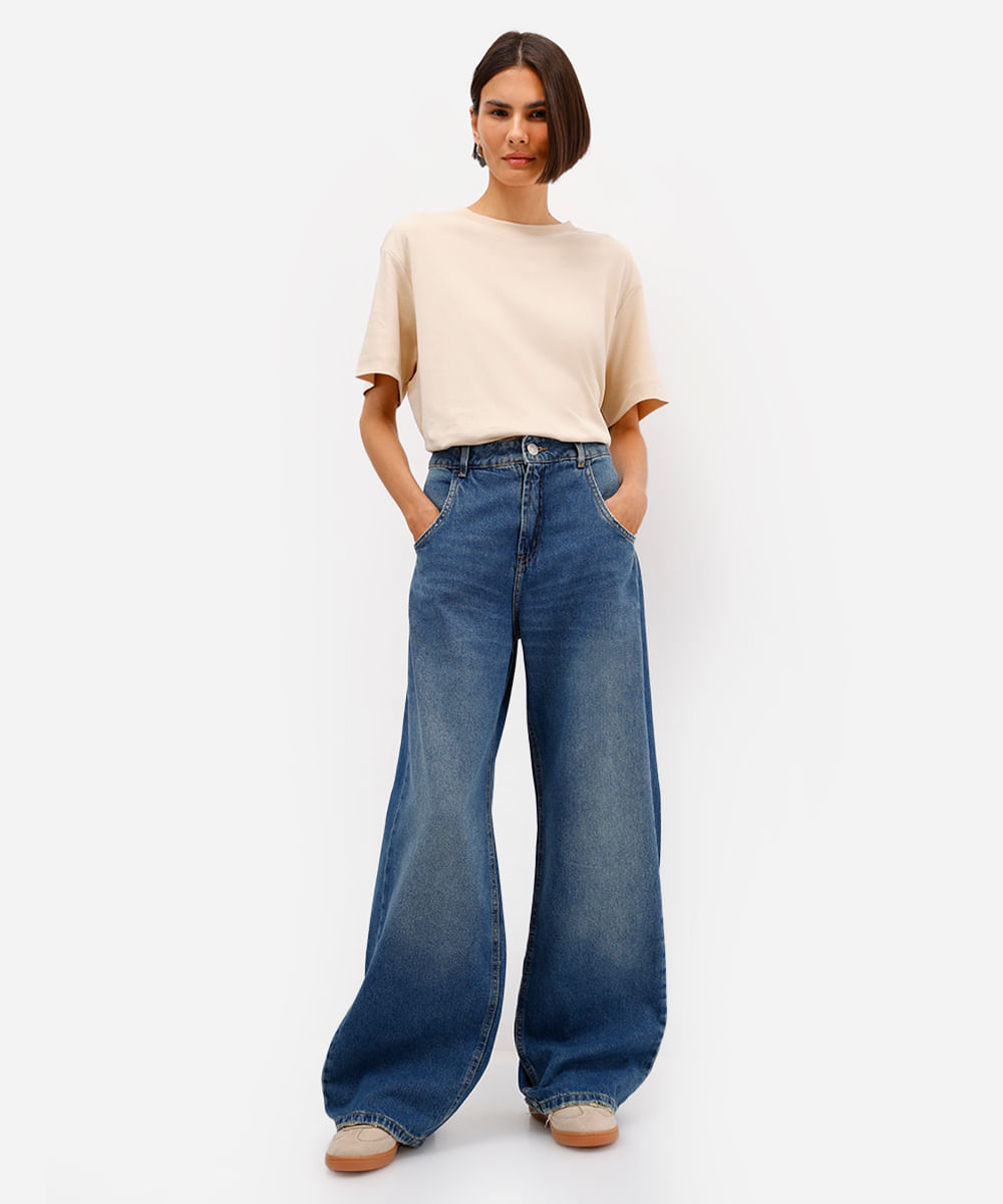 camiseta comfort feminina de algodão peruano interlock bege