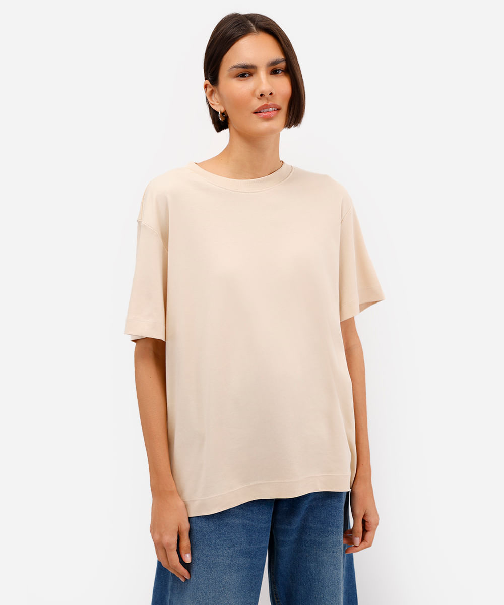 camiseta comfort feminina de algodão peruano interlock bege