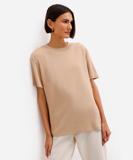 camiseta oversized feminina de algodão peruano interlock bege