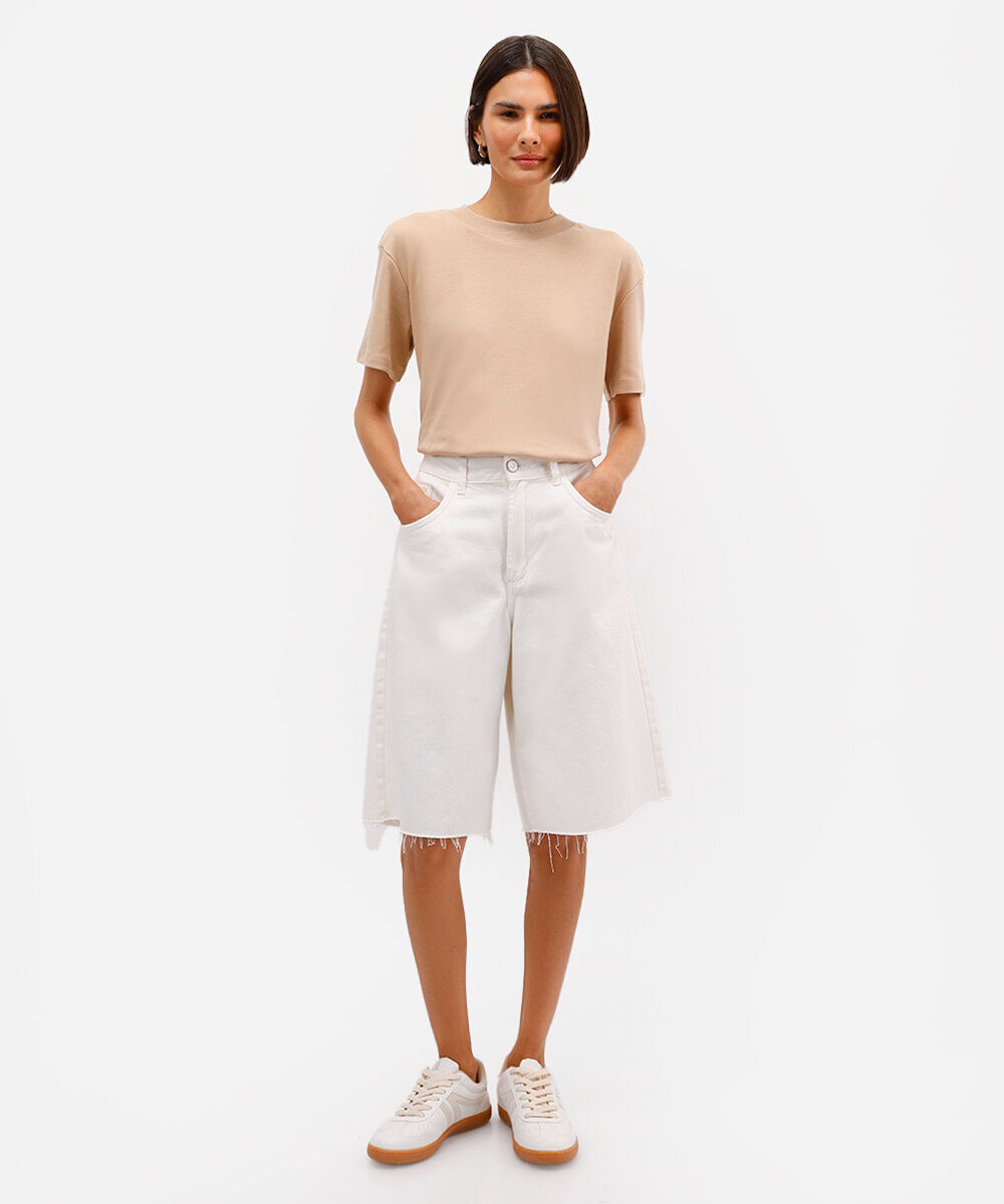 camiseta de algodão peruano manga curta bege