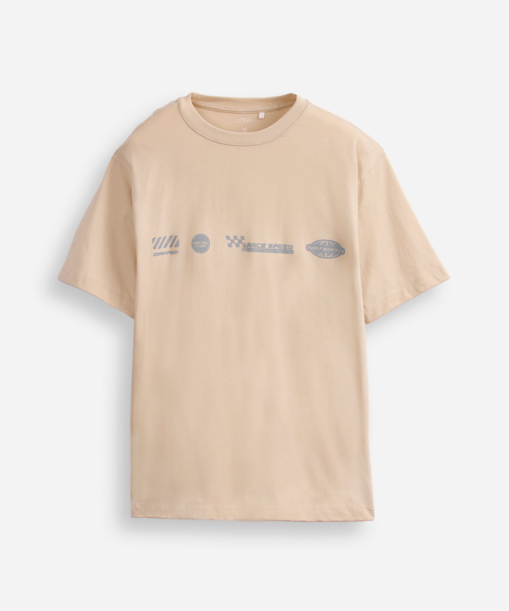 camiseta de algodão juvenil race speed bege