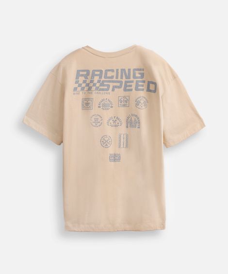 camiseta de algodão juvenil race speed bege