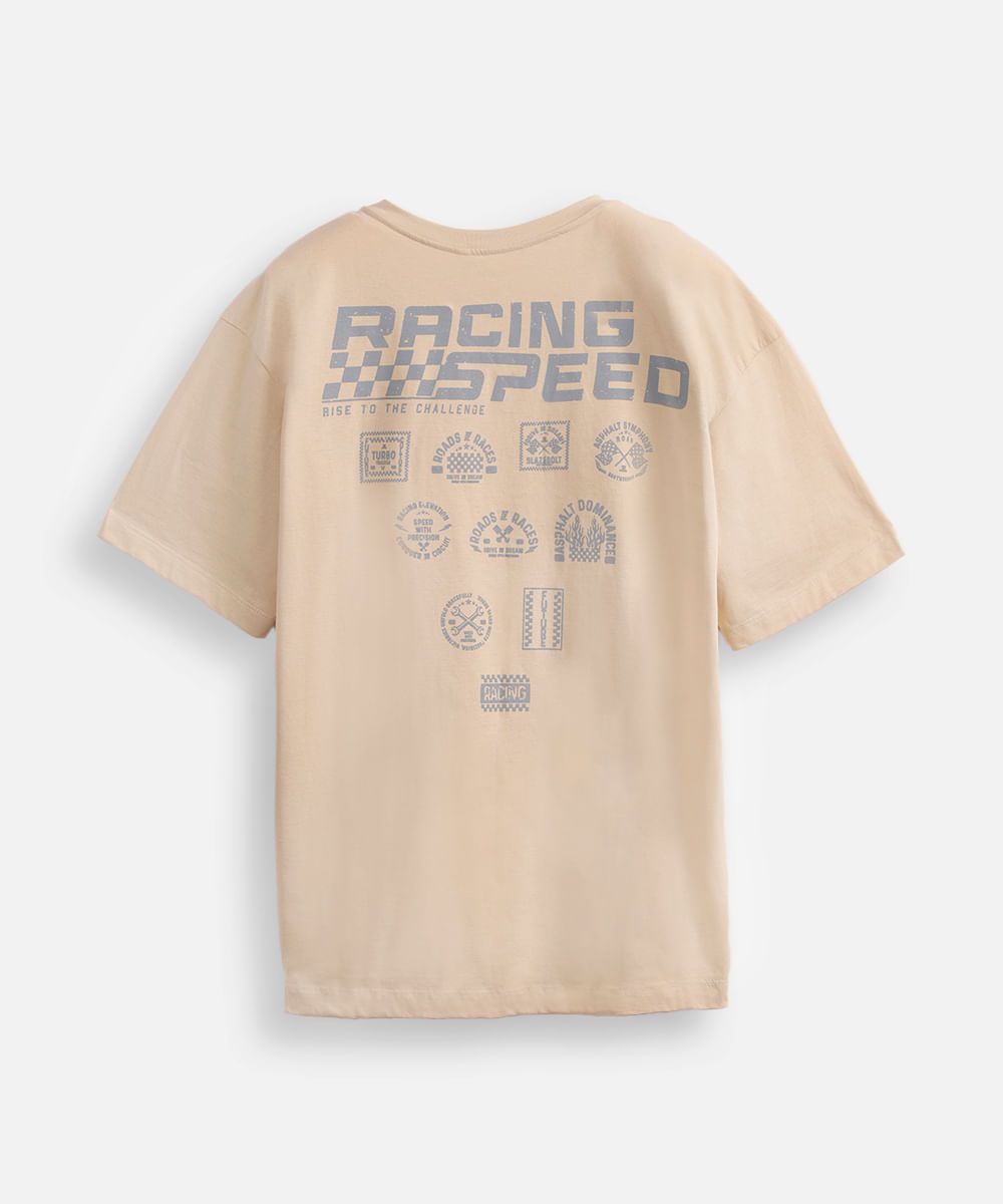 camiseta de algodão juvenil race speed bege