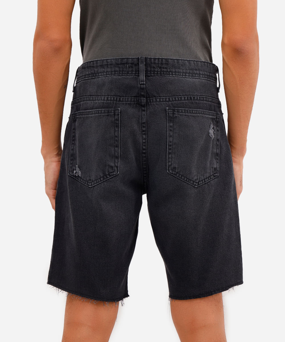 bermuda slim masculina jeans destroyed preta