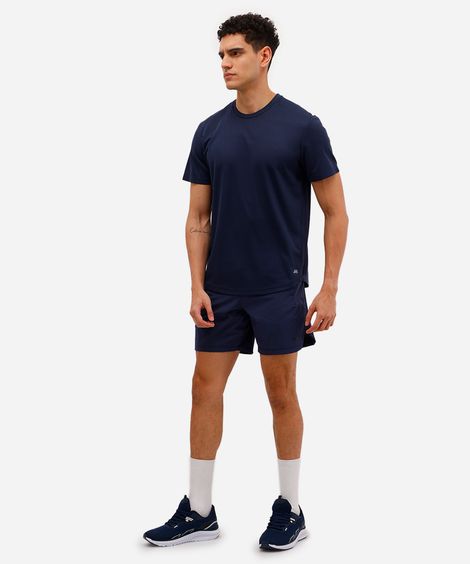 short masculino cós com elástico e bolsos esportivo azul