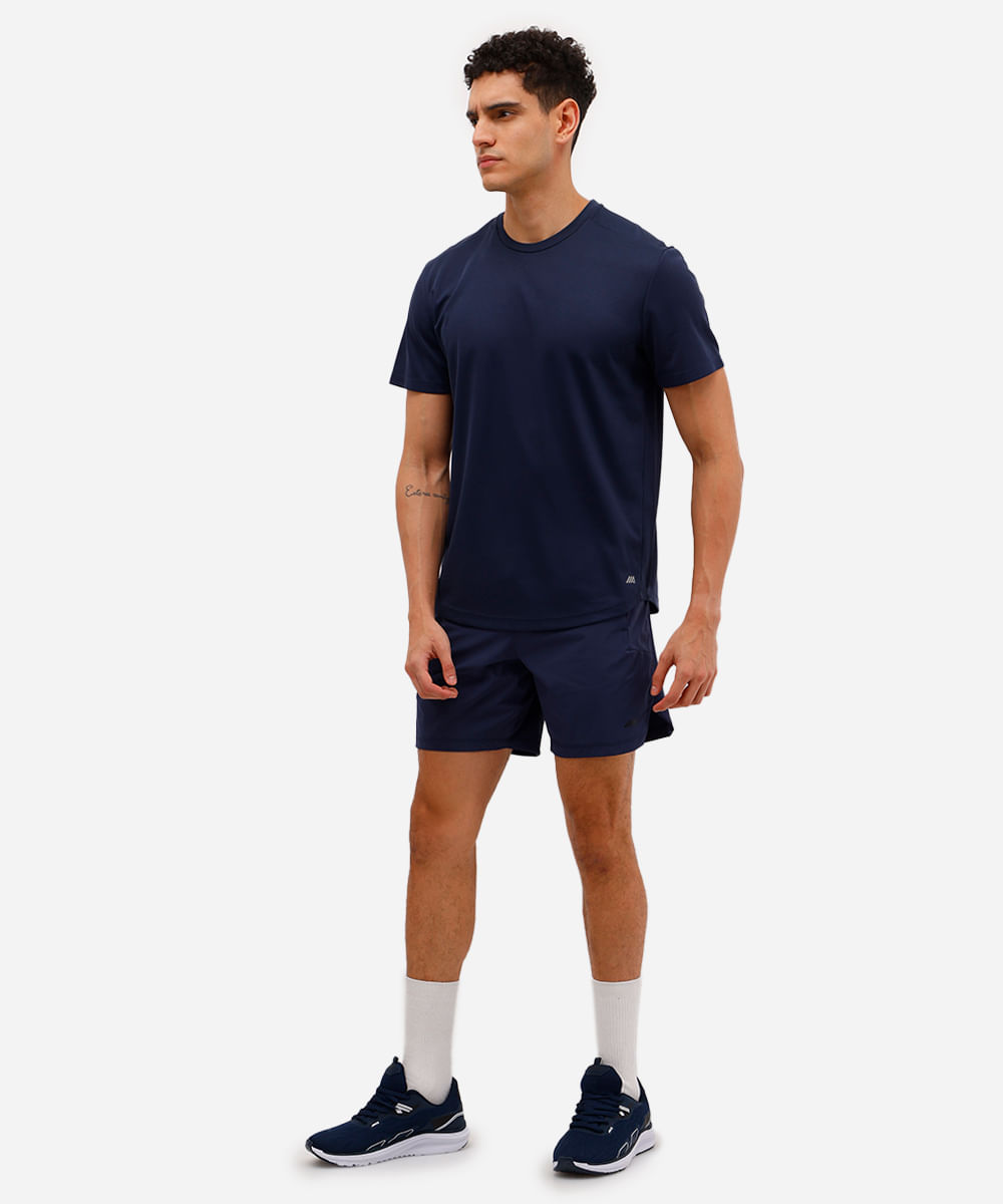 short masculino cós com elástico e bolsos esportivo azul