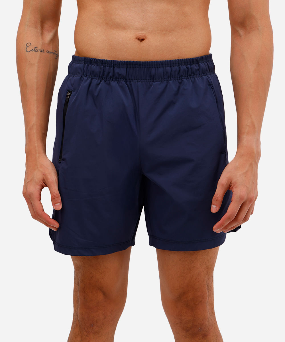 short masculino cós com elástico e bolsos esportivo azul