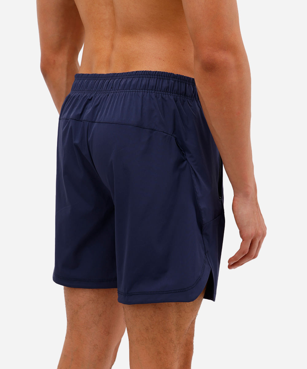short masculino cós com elástico e bolsos esportivo azul