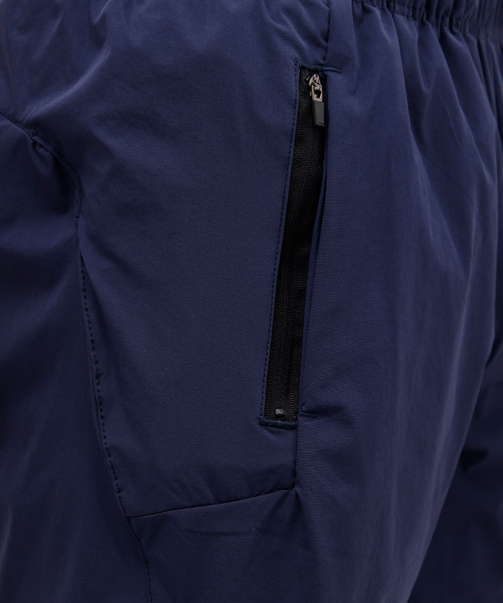 short masculino cós com elástico e bolsos esportivo azul
