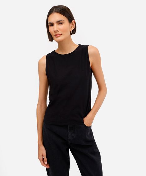 regata feminina de algodão flamê preta