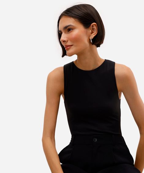 body de poliamida decote redondo preto