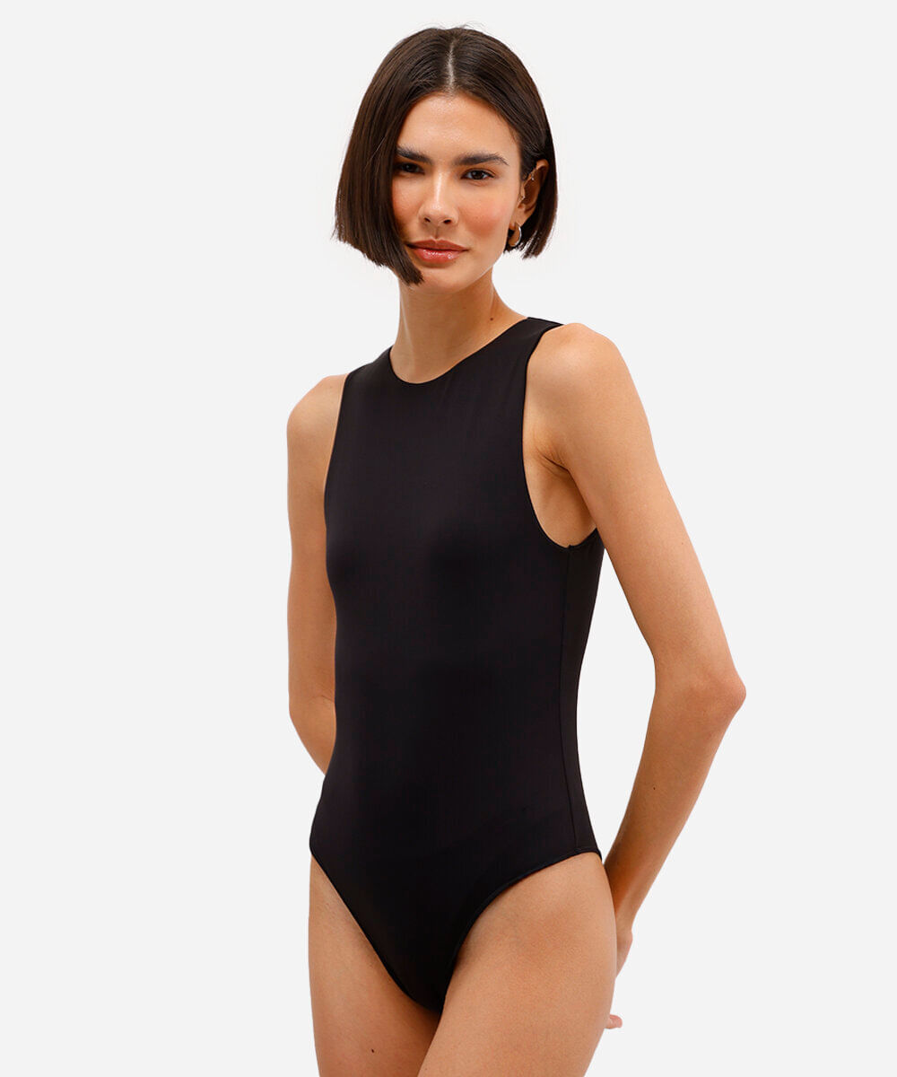 body de poliamida decote redondo preto