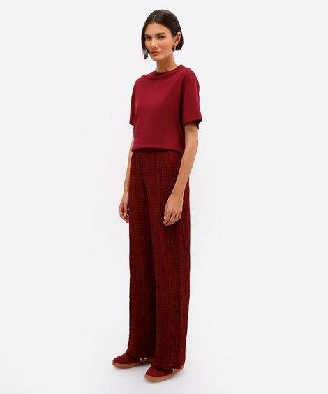 calça reta básica feminina texturizada vinho
