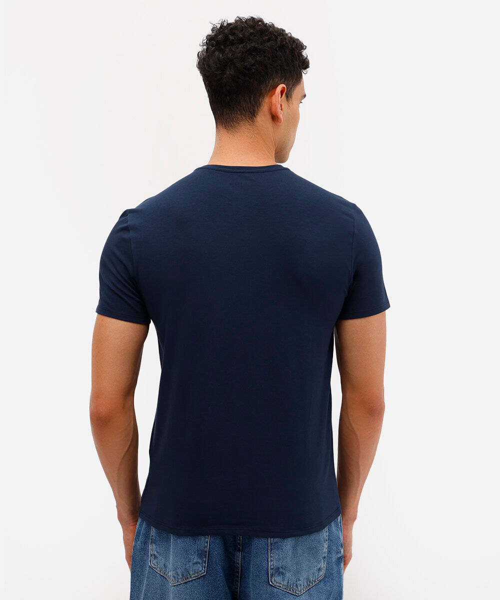 camiseta slim básica manga curta azul