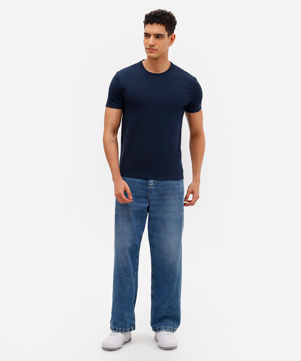 camiseta slim básica manga curta azul