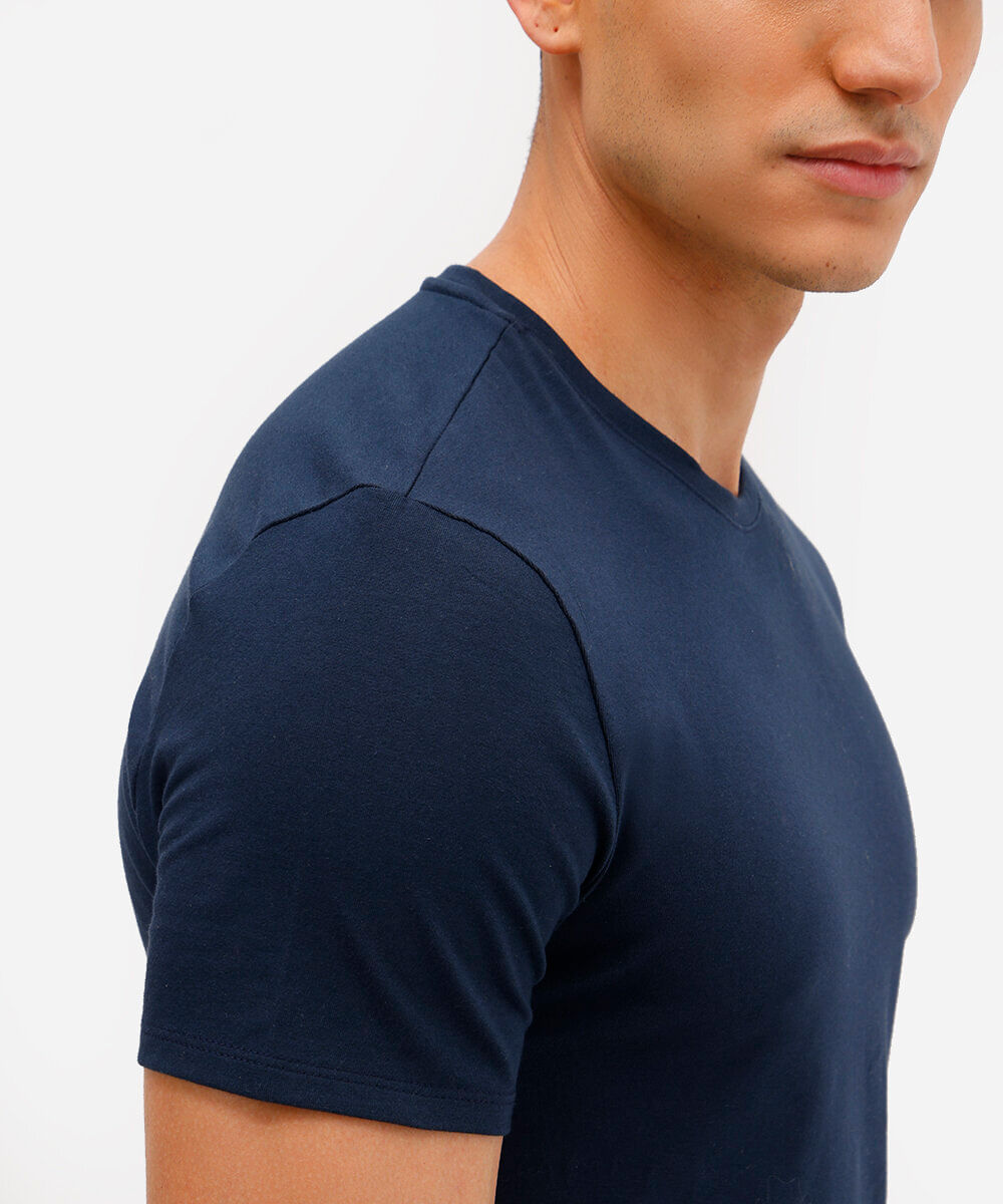 camiseta slim básica manga curta azul