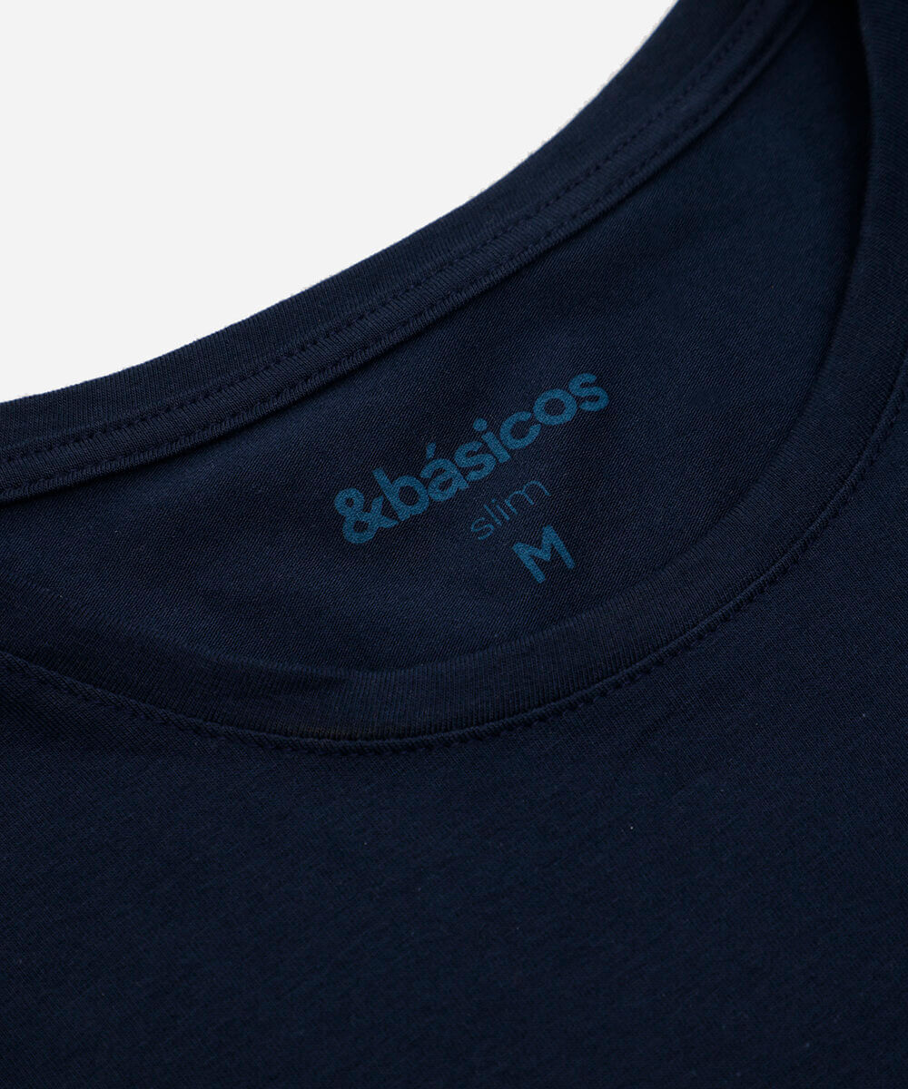 camiseta slim básica manga curta azul