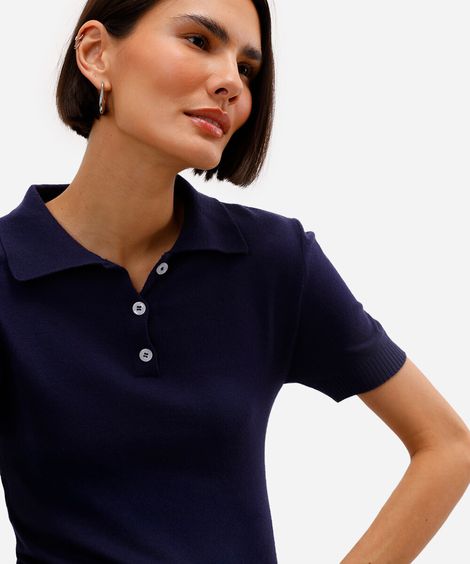 polo feminina de tricot azul