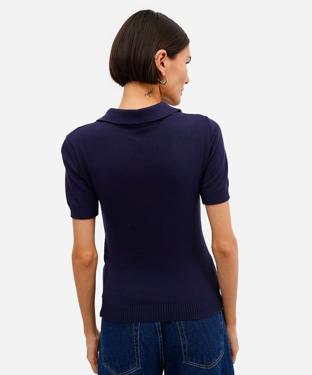 polo feminina de tricot azul