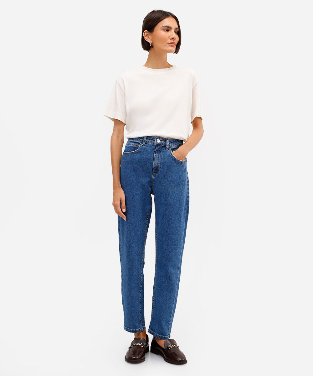 calça jeans mom cintura super alta azul