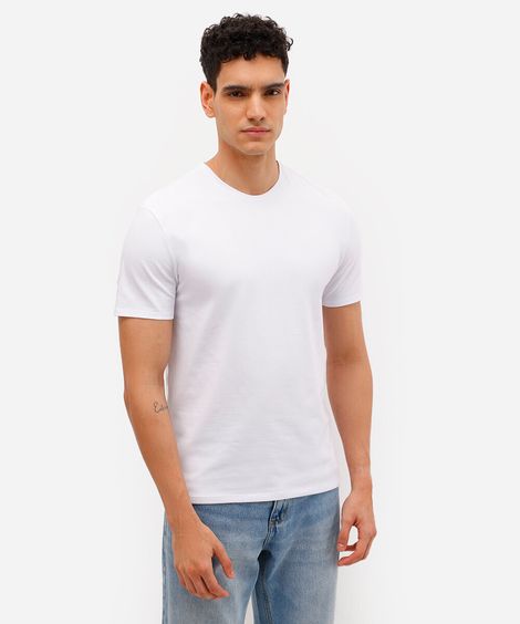 camiseta slim básica manga curta branca