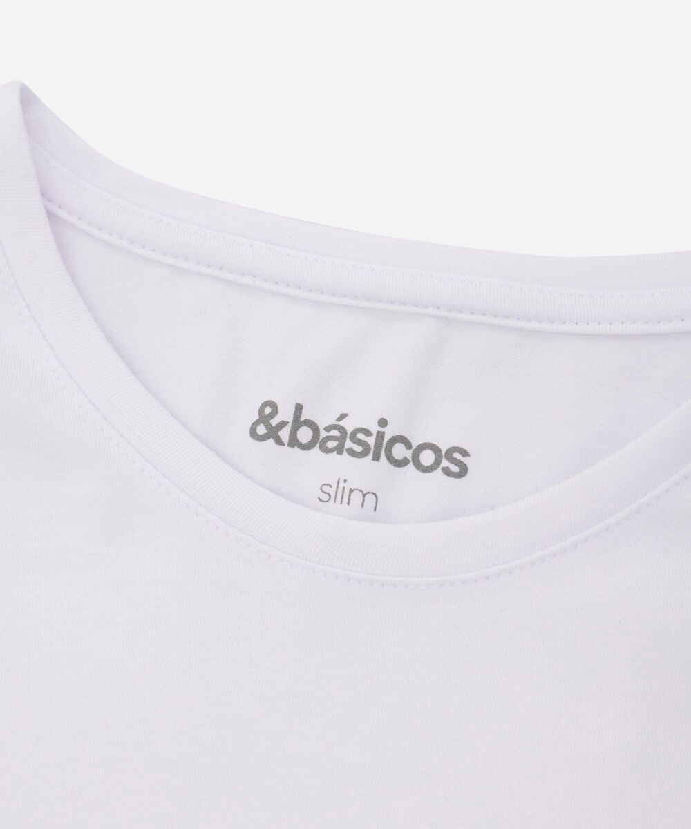 camiseta slim básica manga curta branca