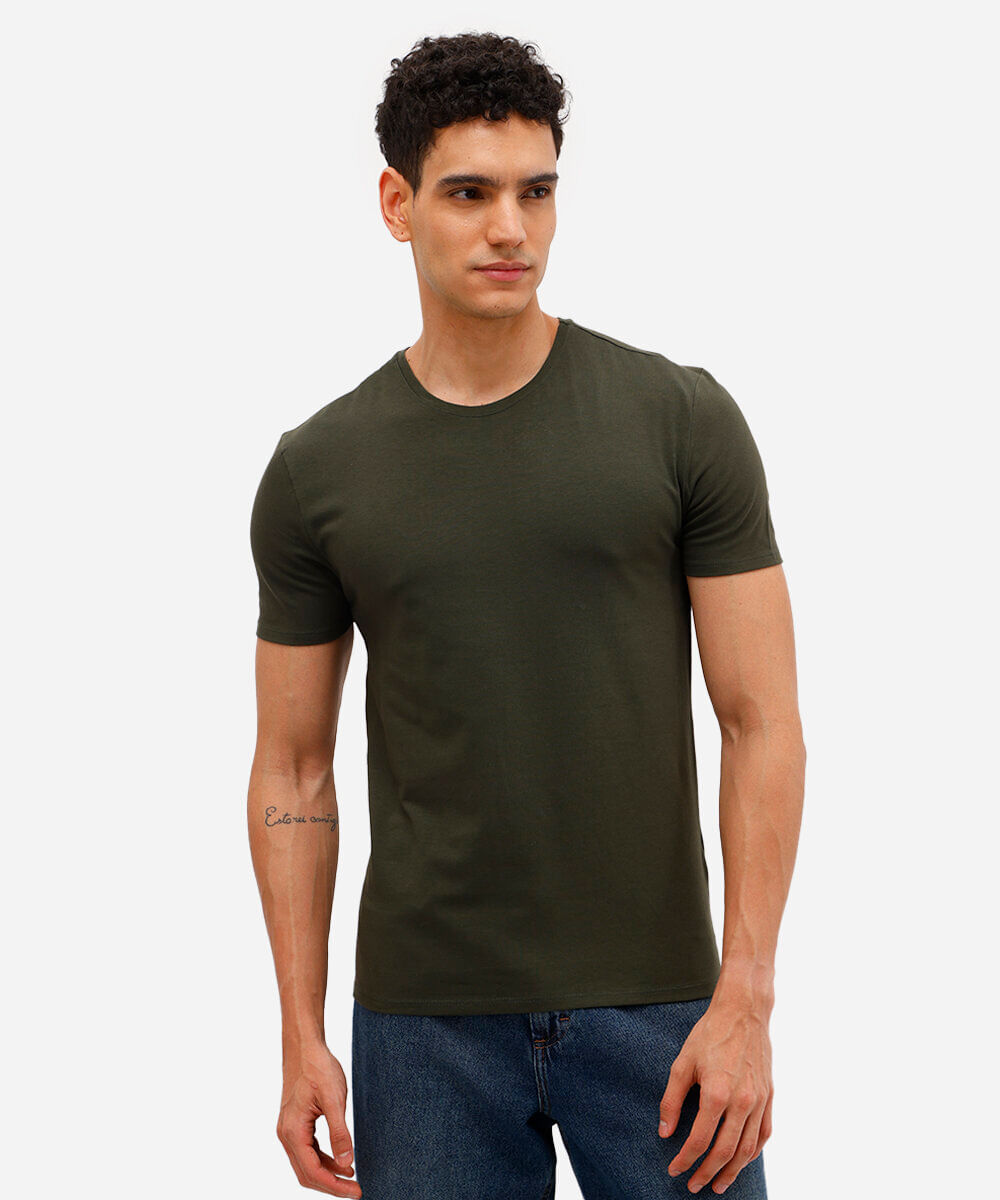 camiseta slim básica manga curta verde