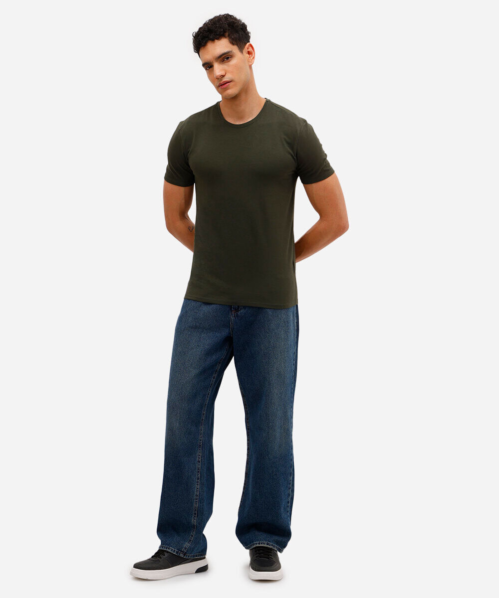camiseta slim básica manga curta verde