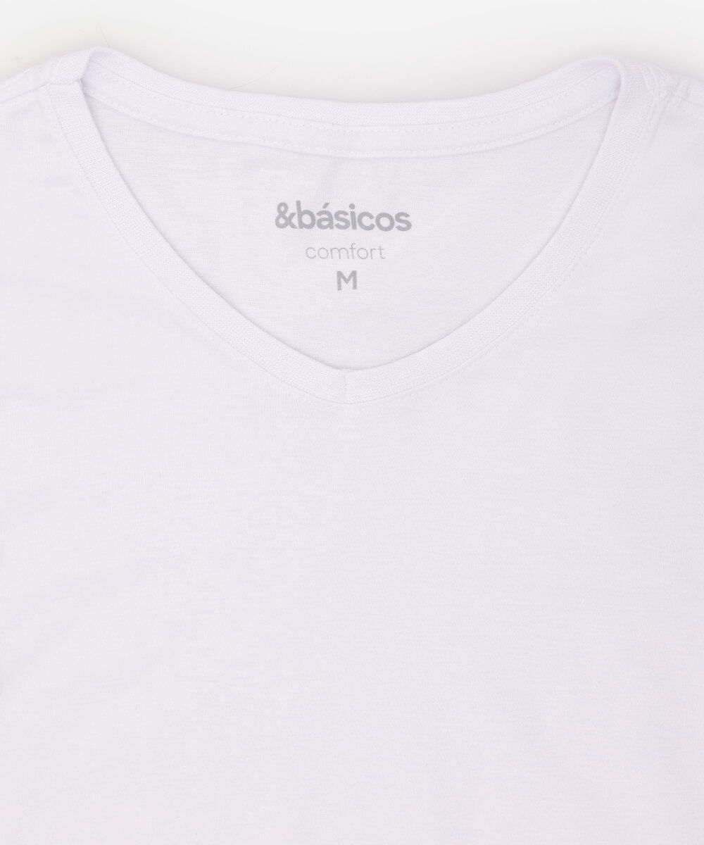 camiseta de algodão básica gola v branca