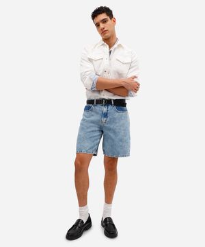 bermuda reta masculina jeans azul