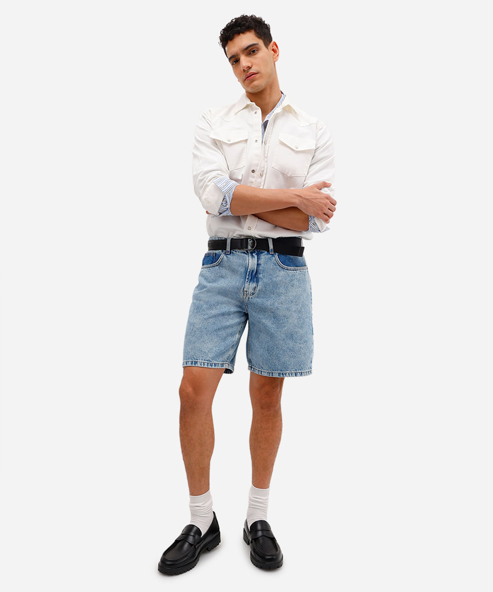 bermuda reta masculina jeans - jeans claro