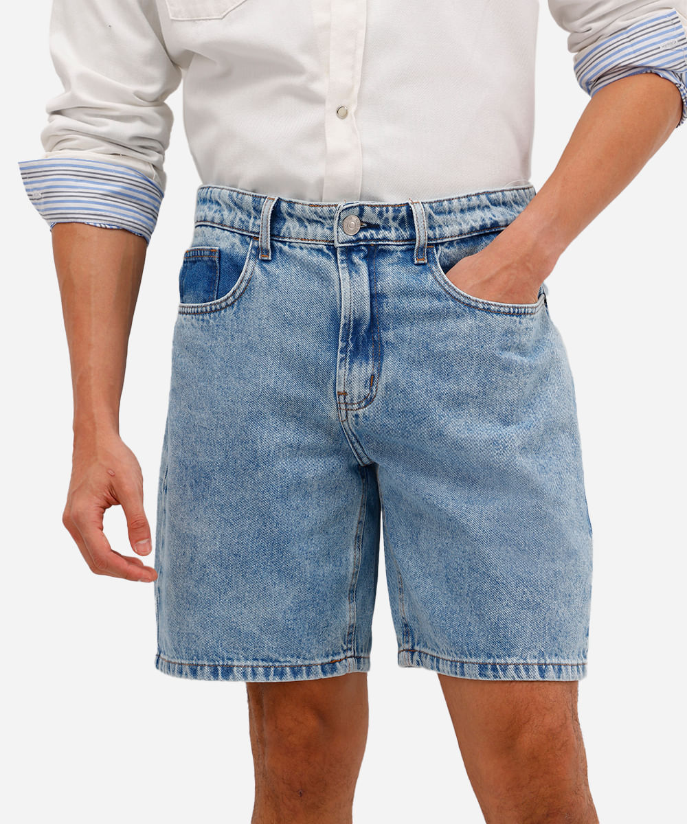 bermuda reta masculina jeans - jeans claro