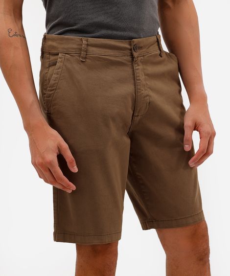 bermuda slim masculina de sarja marrom