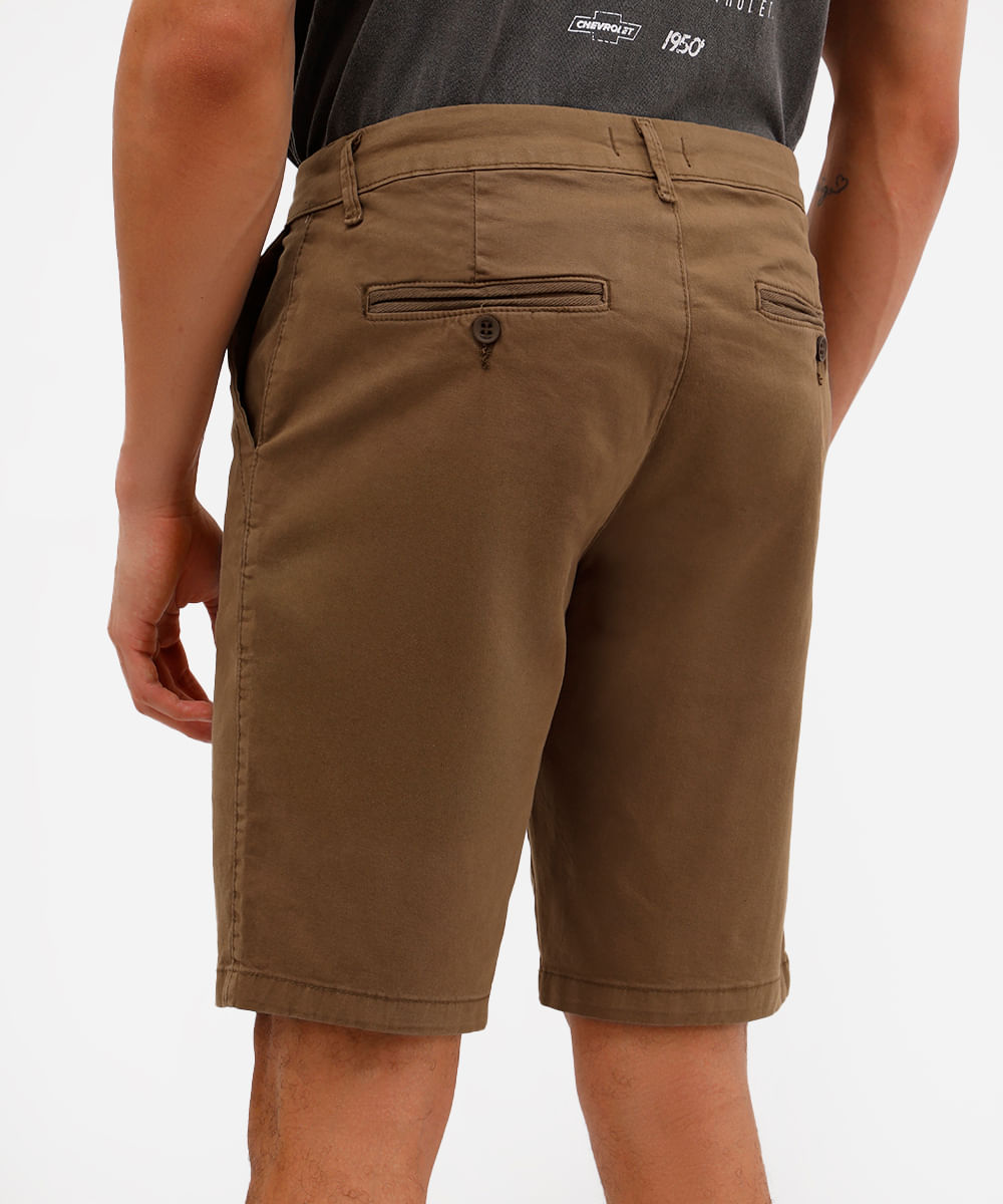 bermuda slim masculina de sarja marrom