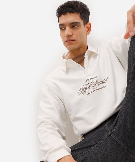 polo masculina de moletinho manga longa art district off white