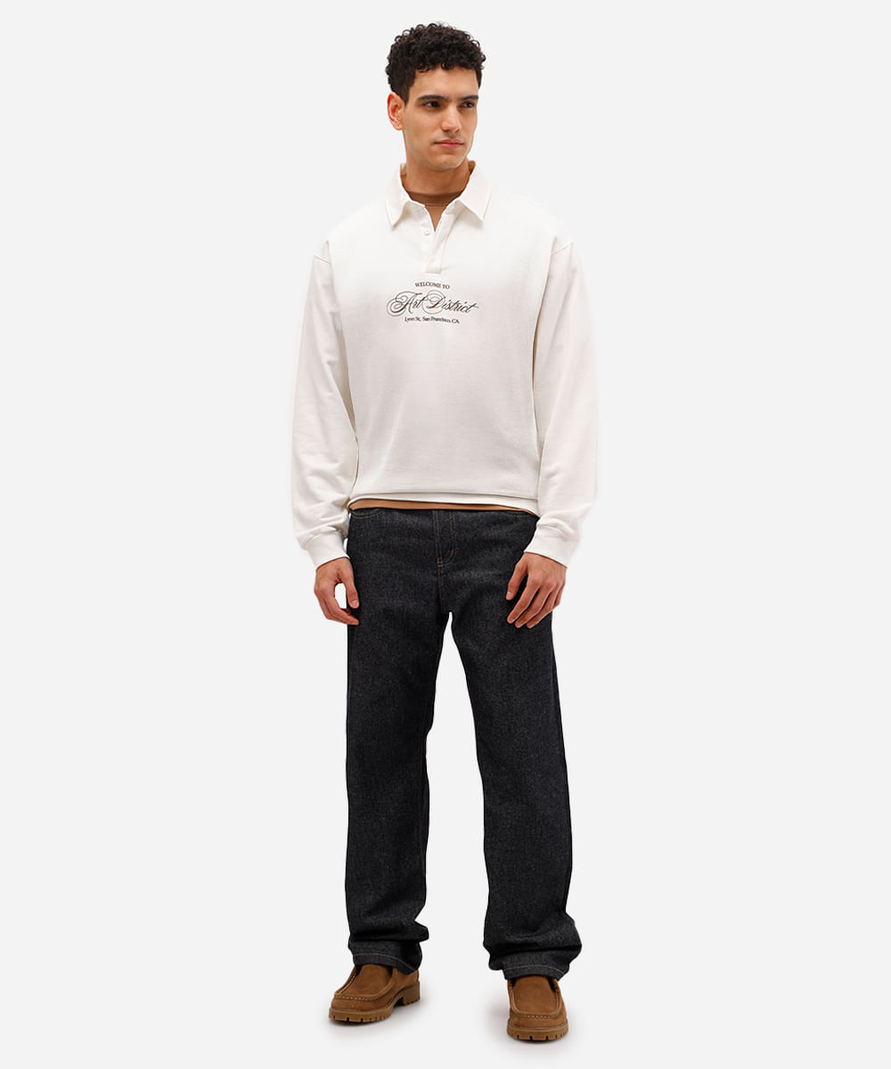 polo masculina de moletinho manga longa art district off white