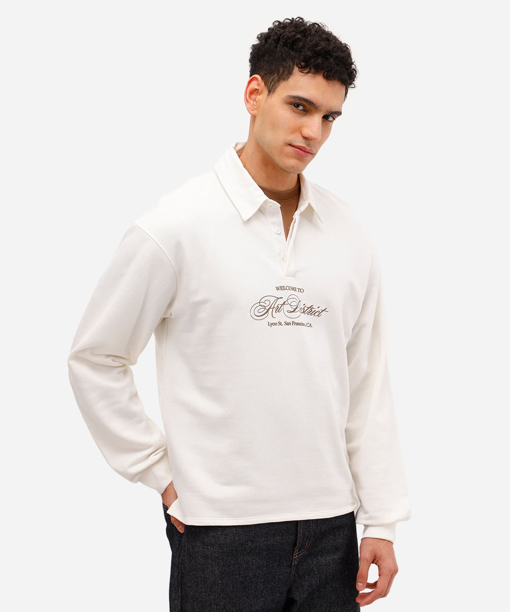 polo masculina de moletinho manga longa art district off white