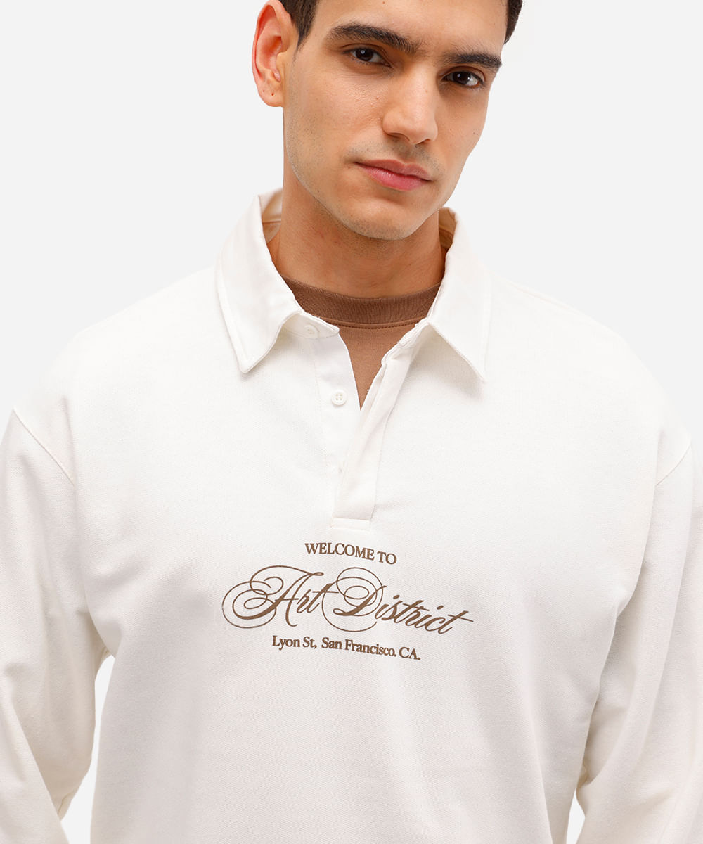 polo masculina de moletinho manga longa art district off white