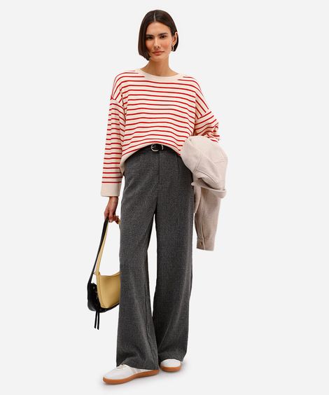 calça wide leg feminina de alfaiataria texturizada cinza