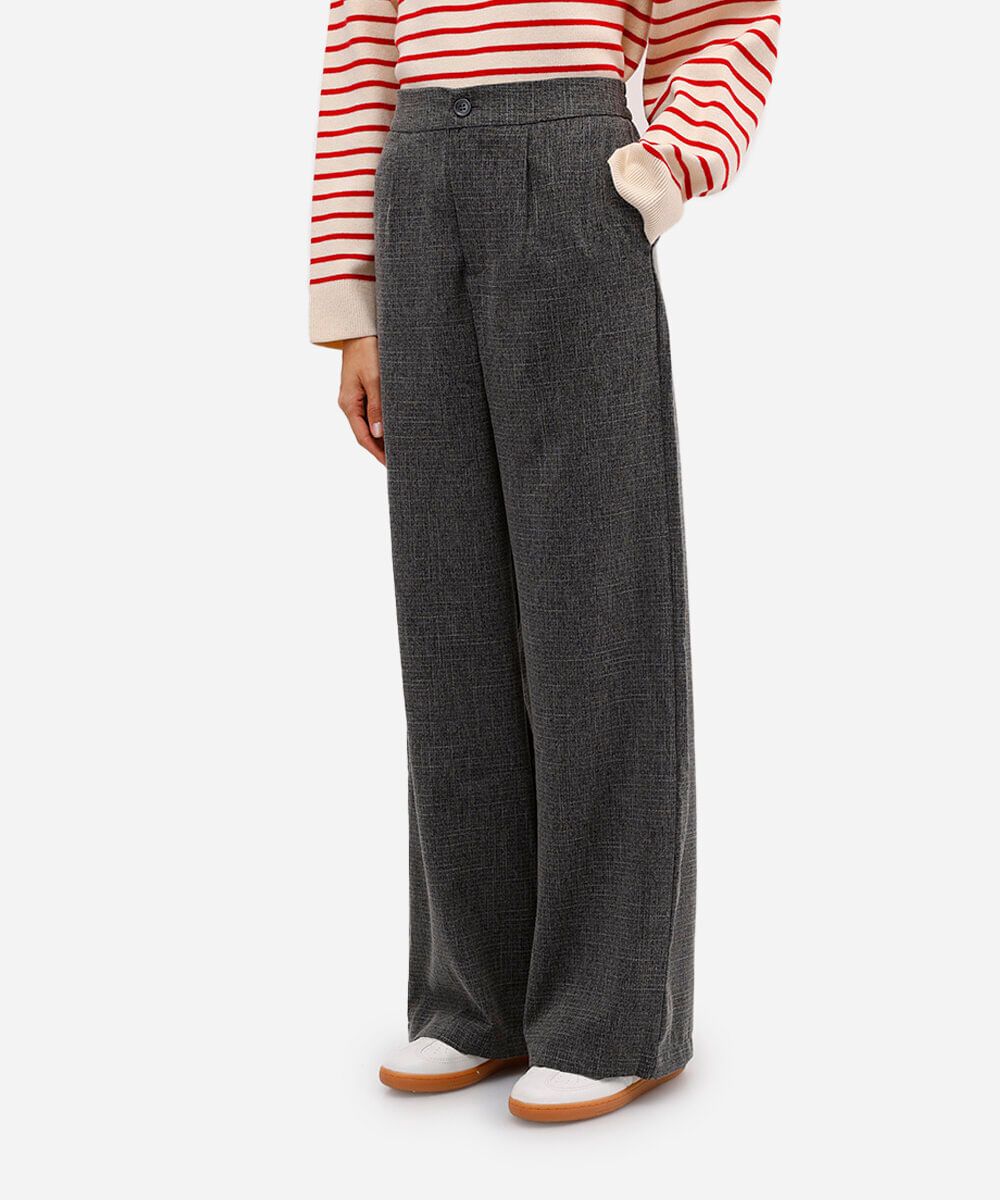 calça wide leg feminina de alfaiataria texturizada cinza