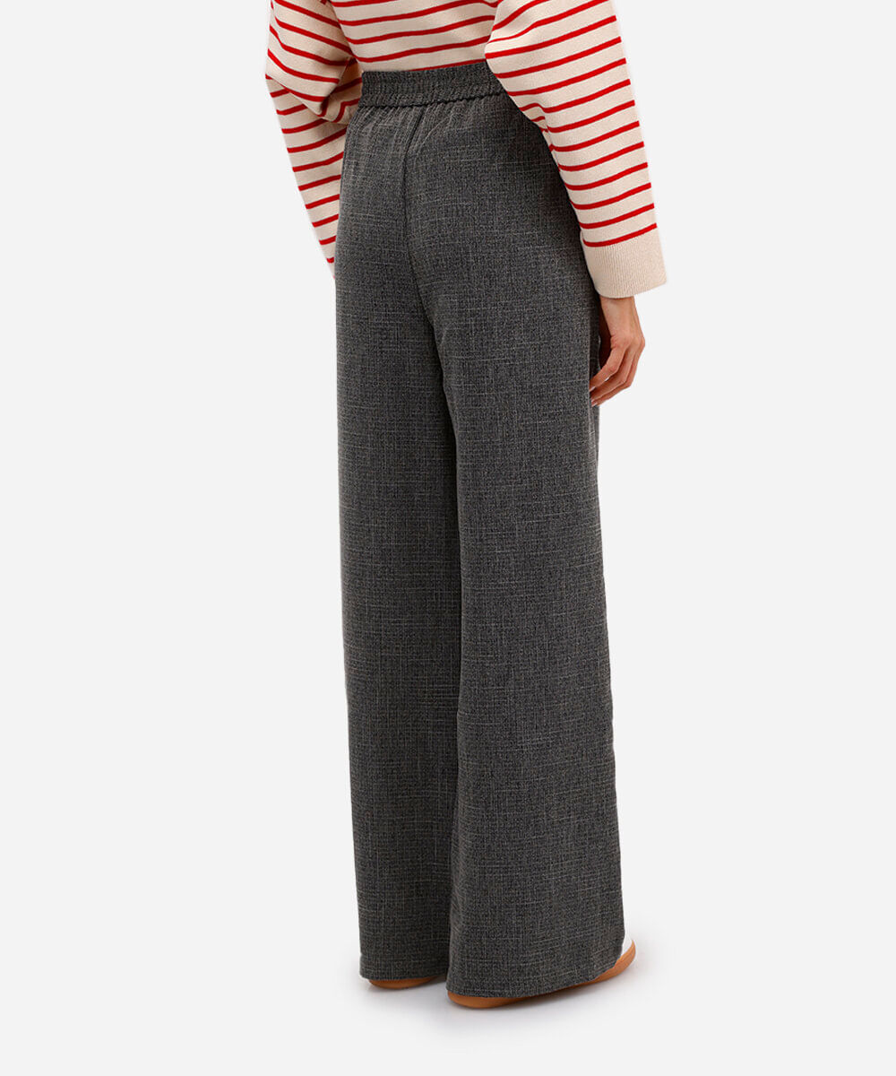 calça wide leg feminina de alfaiataria texturizada cinza