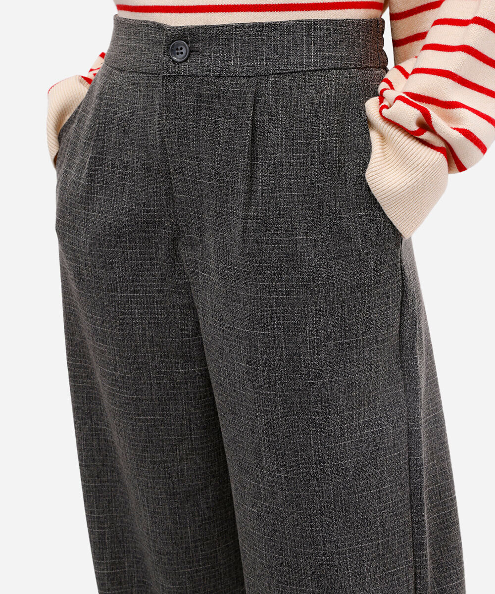 calça wide leg feminina de alfaiataria texturizada cinza
