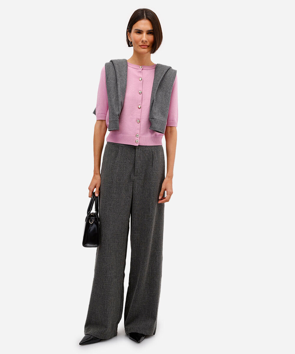 calça wide leg feminina de alfaiataria texturizada cinza
