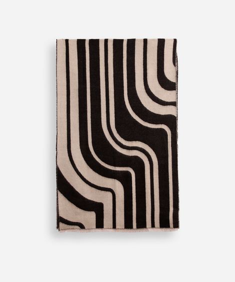 cachecol feminino estampado com franjas abstrato preto