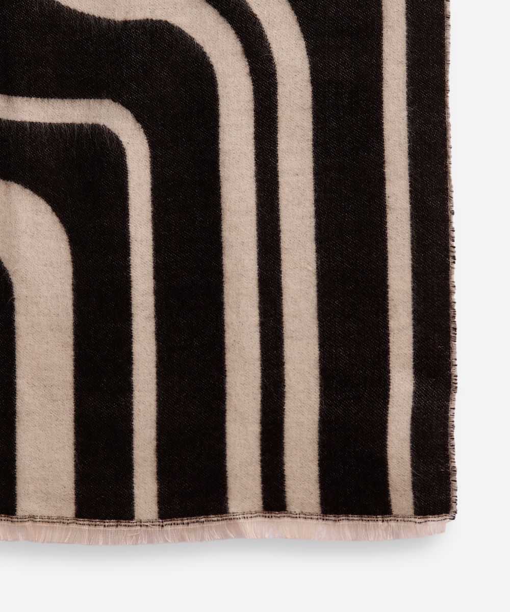 cachecol feminino estampado com franjas abstrato preto